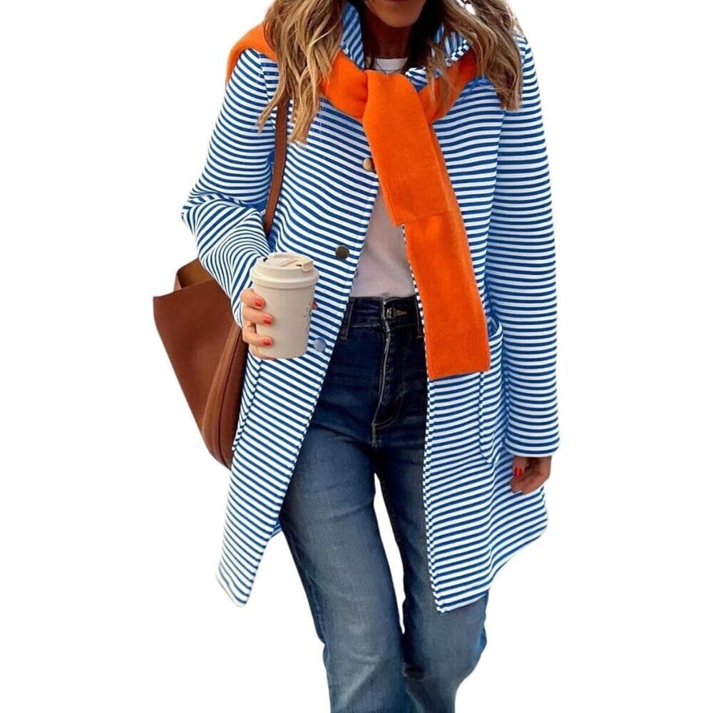 Women's Color Block Striped Hooded Cardigan Sweater with Pockets Size Small